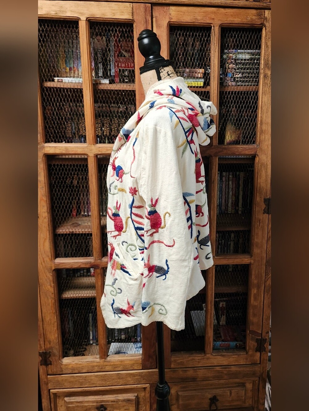 Biya Johnny Was Embroidered Hooded Drape Cardigan Sweater Jacket Sz XL - Picture 7 of 9